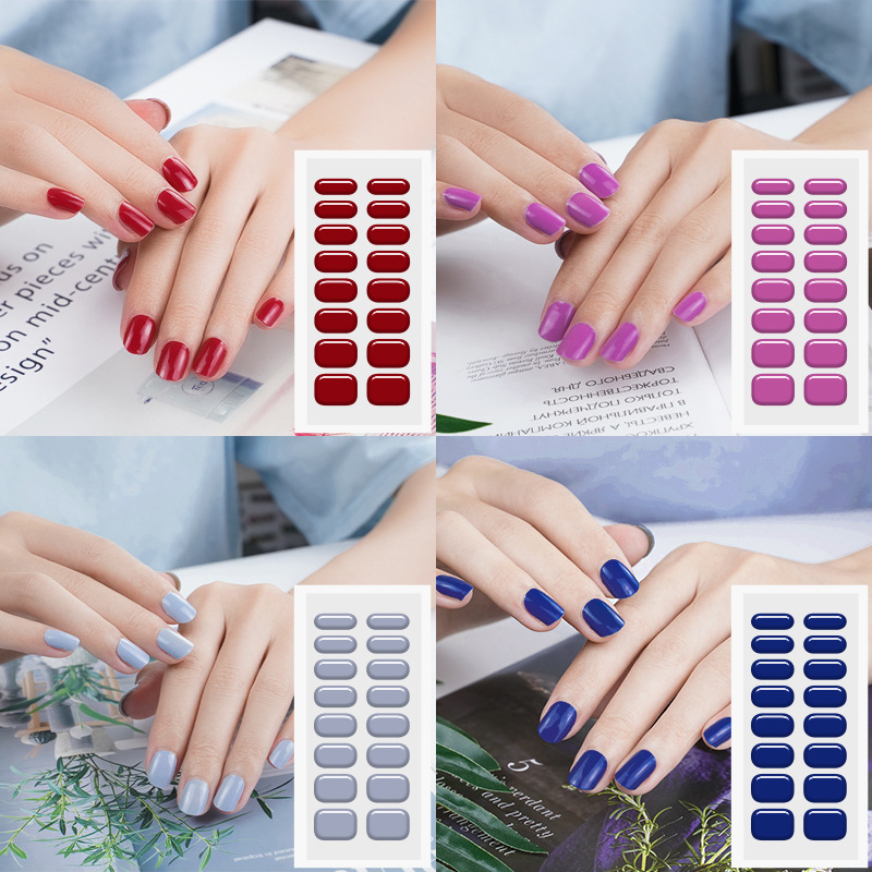 Zhengxiang New Gel Nail Sticker Solid Color Nail Sticker European And American Semi-Curable Uv Nail Sticker Amazon Nail Sticker details Picture