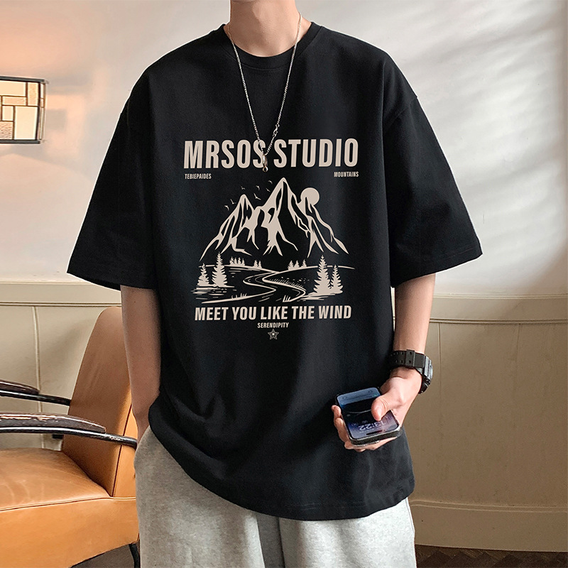 Pure cotton short-sleeved T-shirt for men's summer 2024 new style loose base layer, men's American trend high-end feel, thin T-shirt details Picture