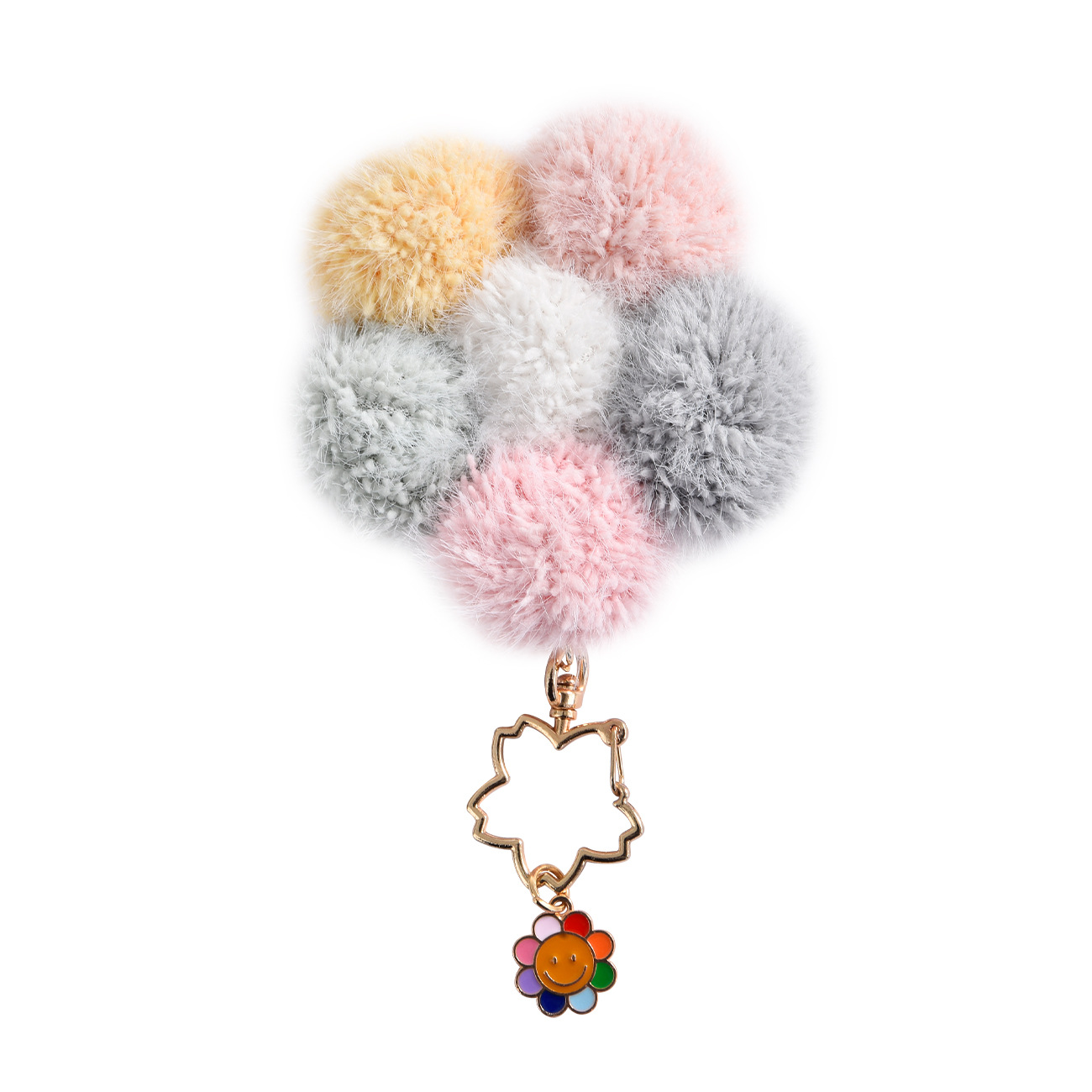 新款彩色毛绒樱花钥匙扣创意精致包包挂饰女小清新花朵毛球小挂件详情图1