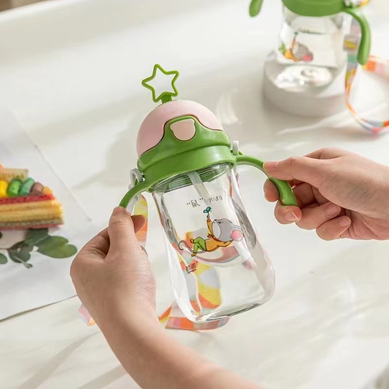 Children's Plastic Water Cup Rabbit Ears Straw Cup Carrier Suction Nozzle Dual-Purpose Cup Portable Baby Water Cup Bounce Out details Picture
