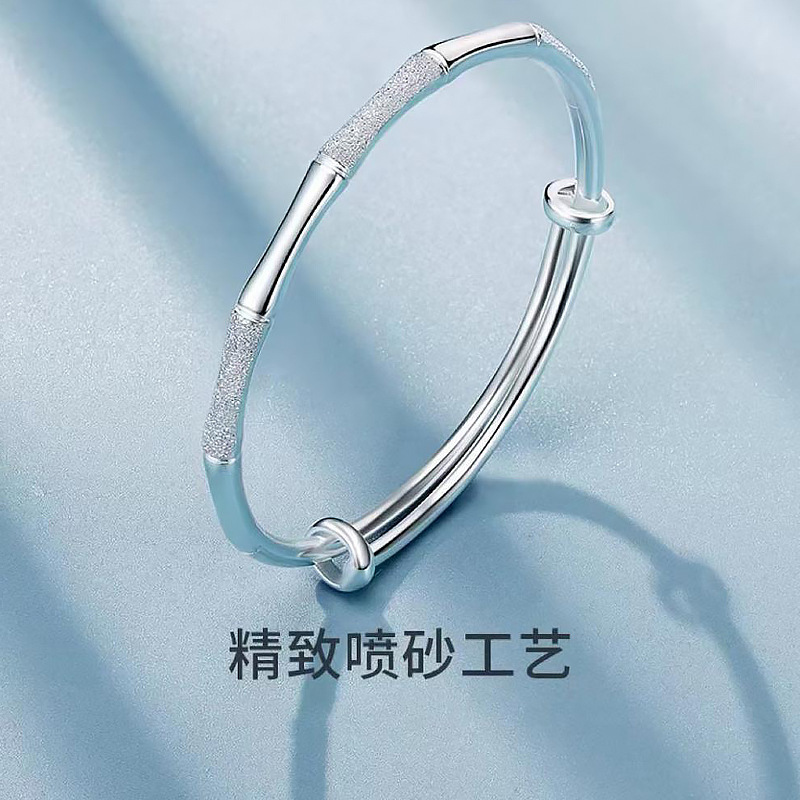 Nueva S999 brazalete plateado mujeres sólido push-pull bambú noticias pan pan multiplex regalo de cumpleaños para novios novios Specification image
