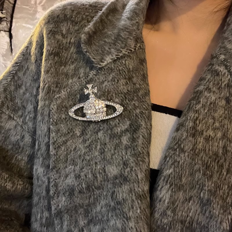 Shining with full diamonds, the same Saturn brooch for women on Instagram, a niche academic style, light luxury, planetary element, versatile clothing and accessory Specification image