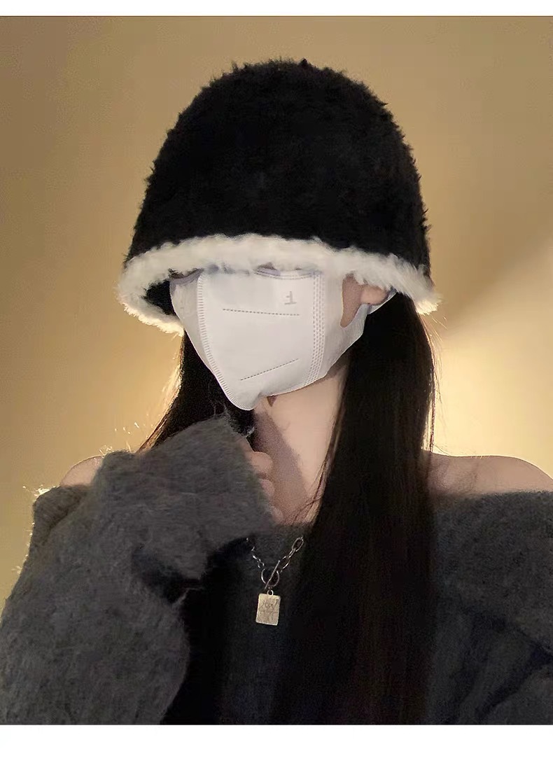 秋冬季渔夫女百搭毛绒盆帽素颜大头围水桶保暖显脸小遮脸针织帽子详情13