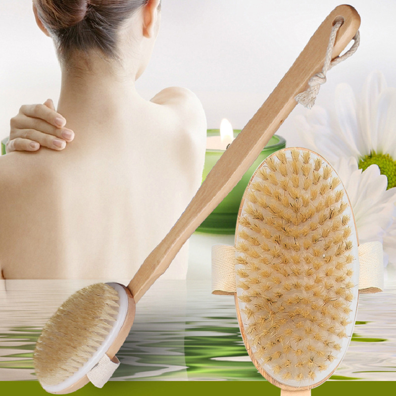 Wooden Handle Bath Brush Bath Bristle Brush Long Handle Wooden Back Scrub Towel Removable Soft Bristle Massage Bath Brush Specification drawing