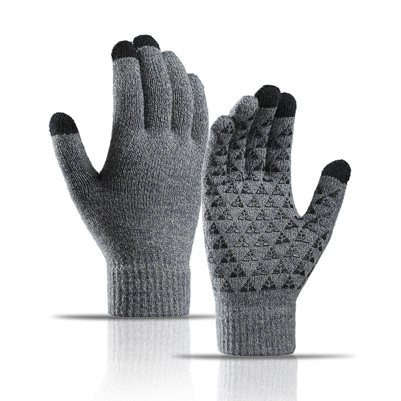 亚马逊针织手套 男女冬季手套情侣保暖骑行防寒防滑胶印保暖手套图