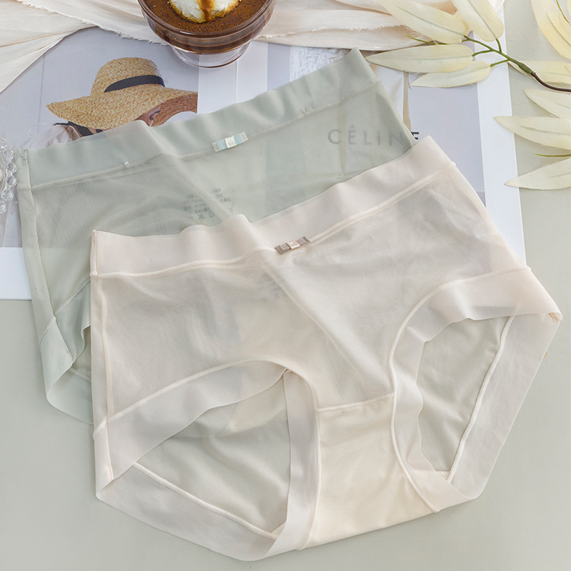 Women's underwear, silk crotch, ice silk flowing, nude feel, ultra-thin, seamless Japanese girl style triangle pants wholesale, mid-waist Specification image