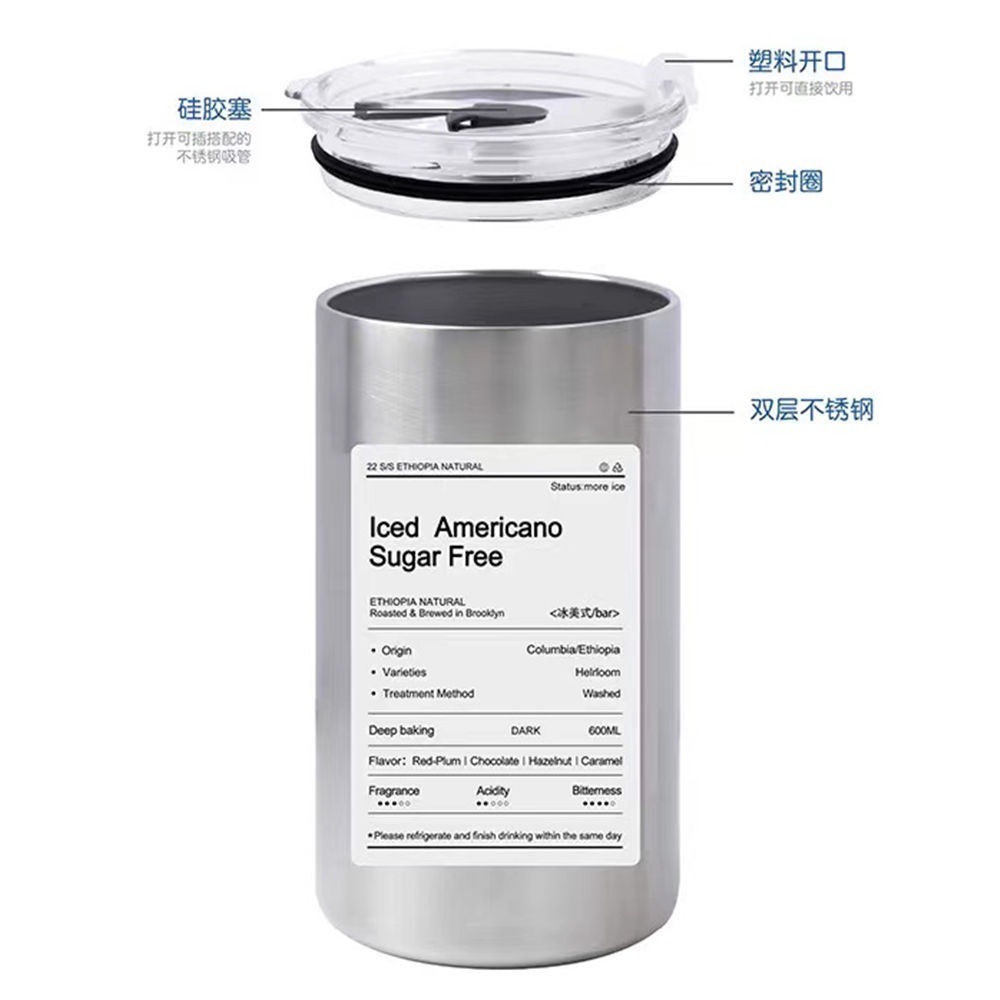 Niche coffee cup, stainless steel fashionable and trendy straw cup, portable office simple, high appearance level cross-border insulated cup pic 3