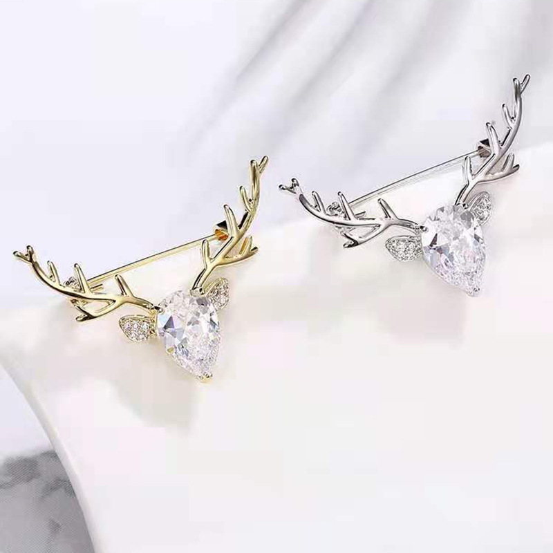 一鹿有你圣诞节礼物胸针简约精致浪漫微镶商务风圣诞西装鹿头别针