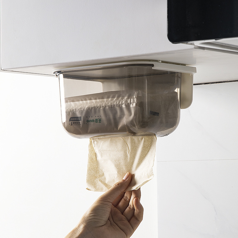 透明纸巾盒家用洗脸巾收纳盒子壁挂厕所卫生间抽纸盒防水免打孔