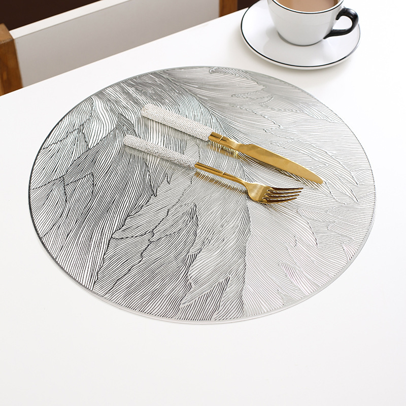 Feather model room tableware, modern, simple and durable round heat insulation pad, home decorative pad, light luxury coasters, high appearance level details Picture