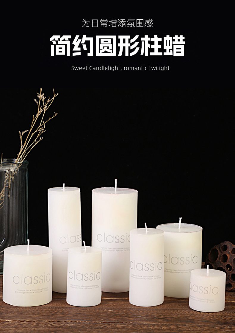 Wholesale of classic European-style ivory white large cylindrical candles, smokeless and odorless, romantic wedding hotel decoration pole wax, cross-border pic 2