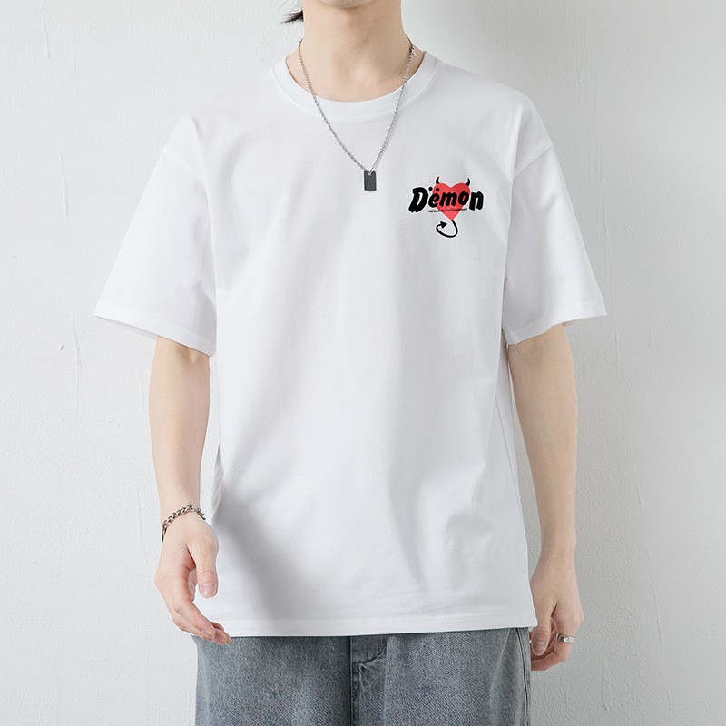 Large-sized pure cotton short-sleeved T-shirt for men, 2022 summer new Hong Kong-style half-sleeved T-shirt for men, solid color ice silk T-shirt for men details Picture