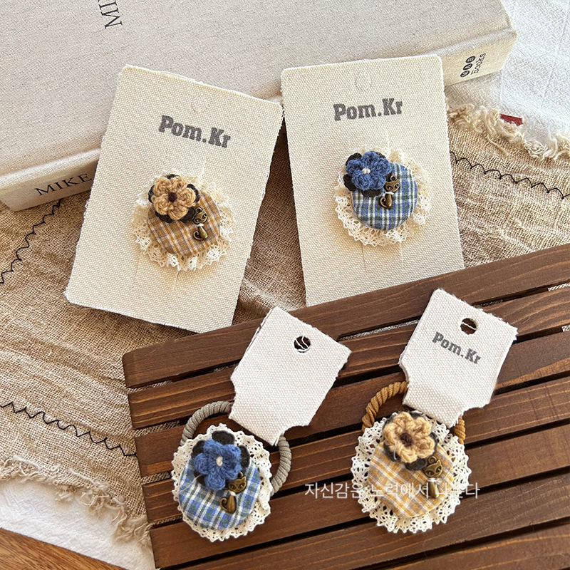 New Korean-style cute checkered lace flower hair clips, sweet and versatile for children, bangs clips, broken hair clips, girls' hair accessories Application Scenario