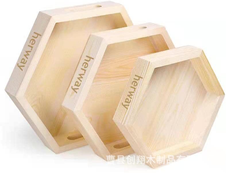 日式果盘松木创意六边形坚果点心托盘木质六角托盘木制家用餐盘详情图1