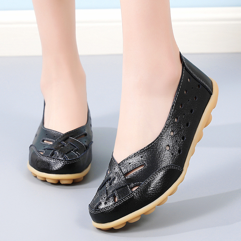35-46 Large Size Bird's Nest Summer Women's Shoes Hollow Loafers Beef Tendon Sole Bean Women's Shoes Old Mother Shoes Specification drawing