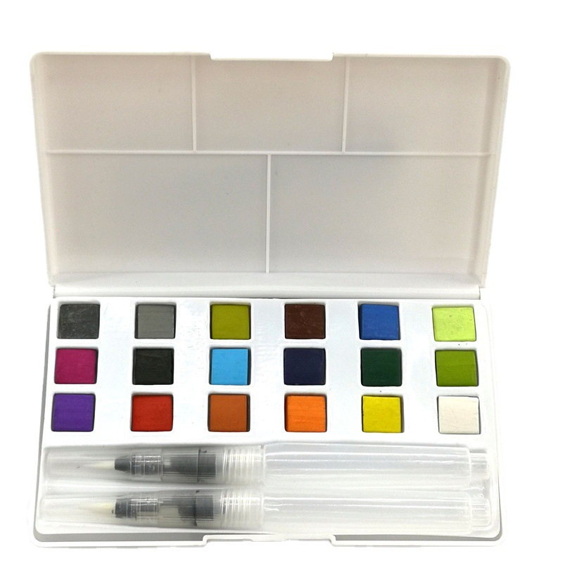 固体水彩颜料套装 18色初学者美术手绘学生儿童画笔透明水笔水粉详情图5