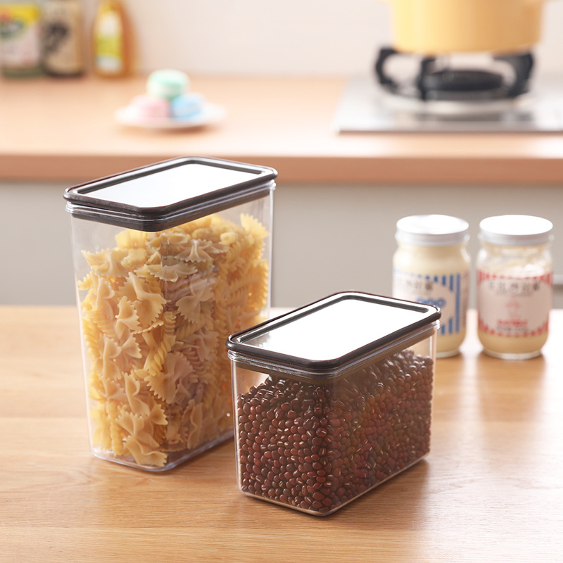 Double-sword transparent rectangular sealed box with lid, plastic commercial large-capacity food box, storage sealed, with coffee bean spoon