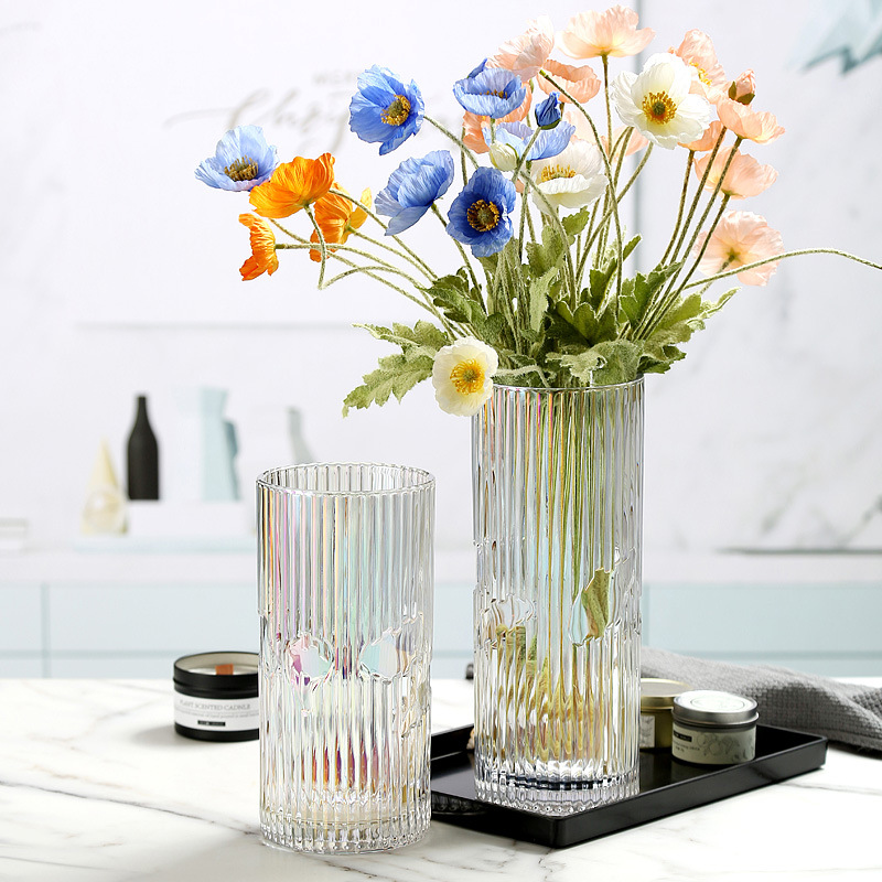 竖条镂空玻璃花瓶透明幻彩鲜花水养花器家居客厅花店装饰摆件详情图4