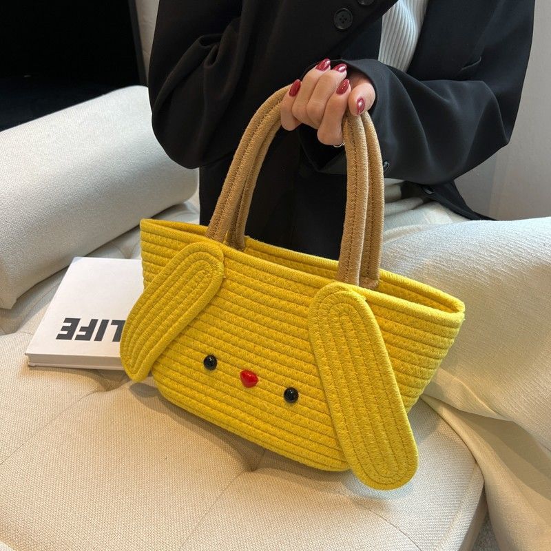 On The New Laurel Dog Hand-Held Cotton Rope Woven Bag Handmade Basket Beach Holiday Beach Hand Bag Cute Cartoon Bag Storage Bag Storage Bag Specification drawing