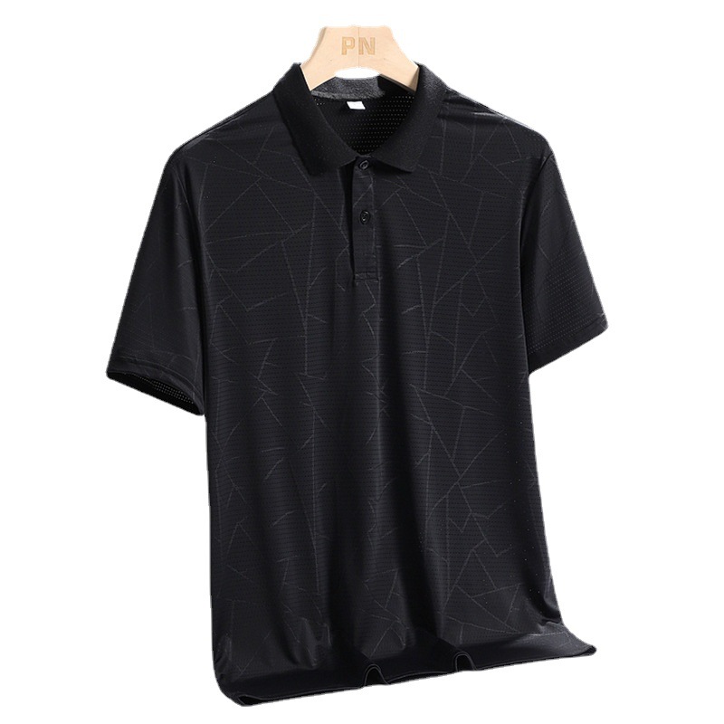 Men's T-shirt, short sleeve, high-end summer wear, stand-up collar, Dad quick-drying elastic ice silk polo shirt, middle-aged men's business casual Item Picture