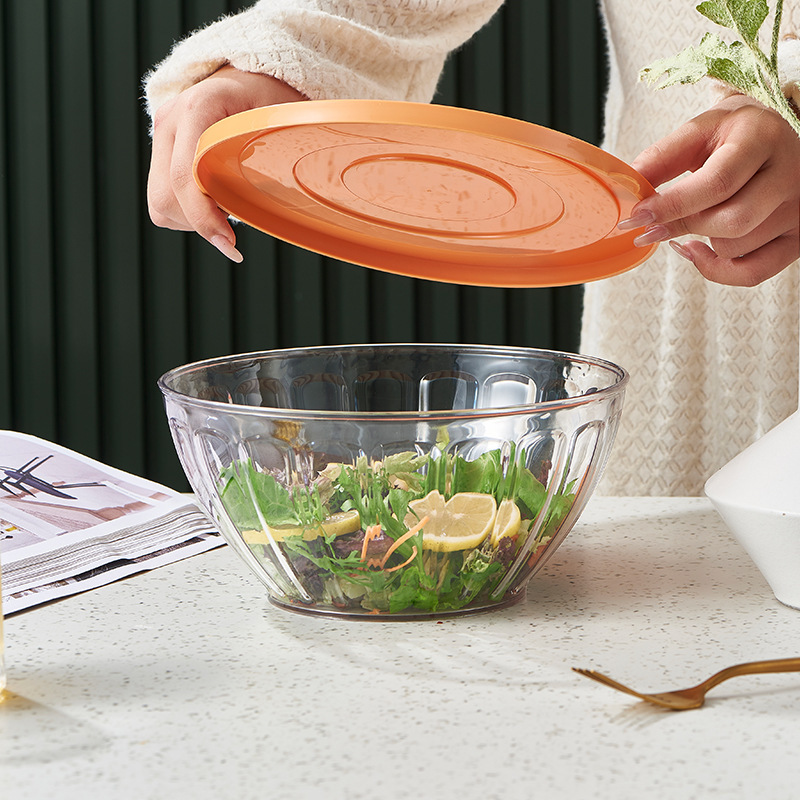 PET透明带盖沙拉碗 桌面蔬菜搅拌碗便携式旅游泡面西瓜整理餐具碗详情图3