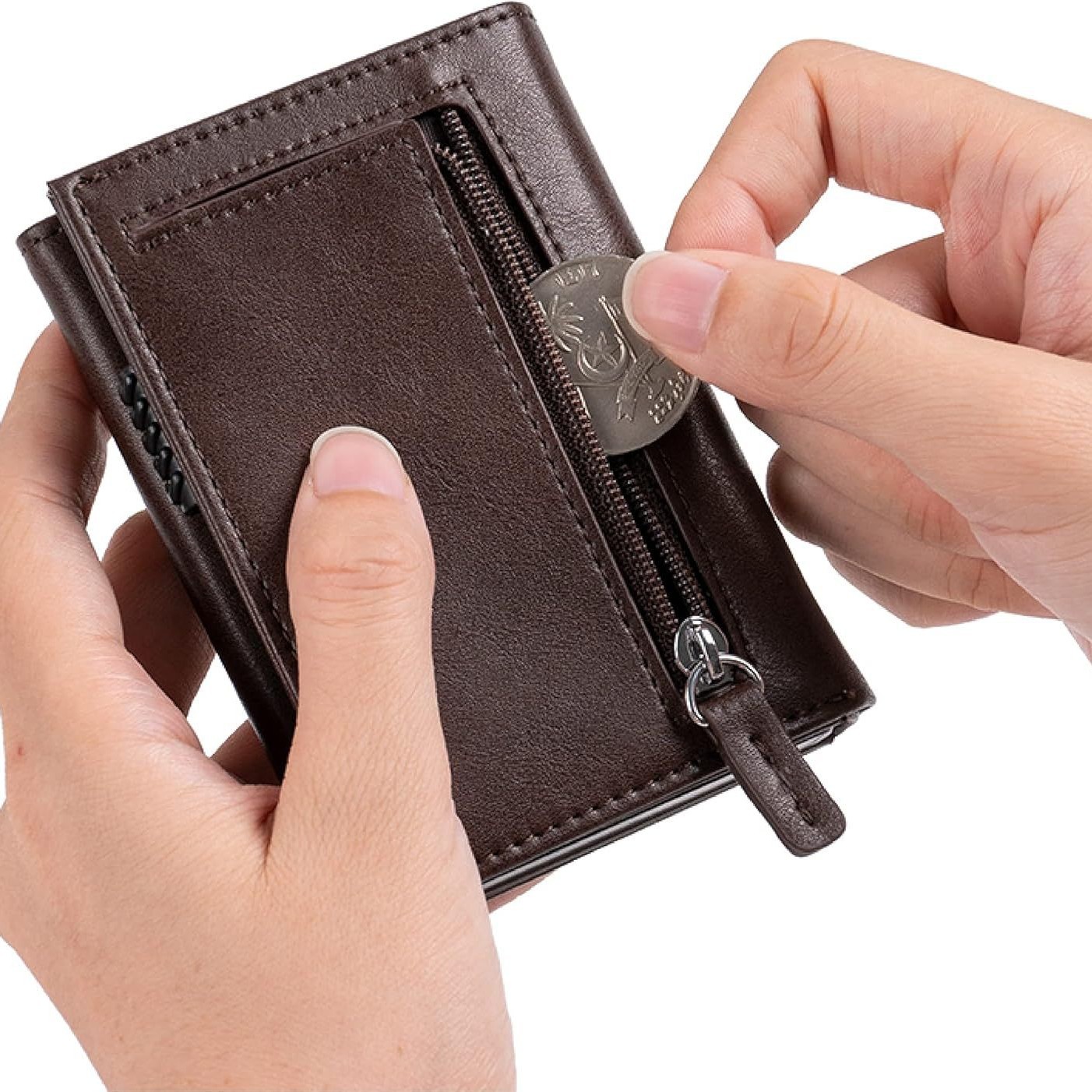 Men's wallet, Amazon RFID anti-theft swiping 30% off wallet, men's side-push pop-up card case, multi-slot ID card case, business card case Item Picture