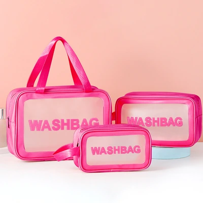 Frosted Pu Three-Piece Toiletry Bag Large Capacity Pvc Toiletries Translucent Cosmetics Portable Storage Bag For Women