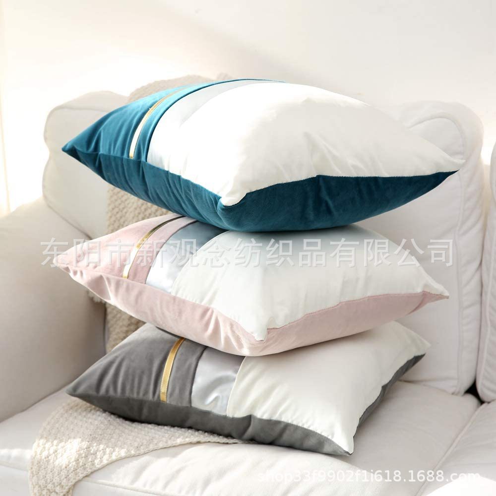New gold bar spliced pillowcase, silver bar cushion, Dutch fleece pillowcase, velvet pillow, factory direct sales details Picture