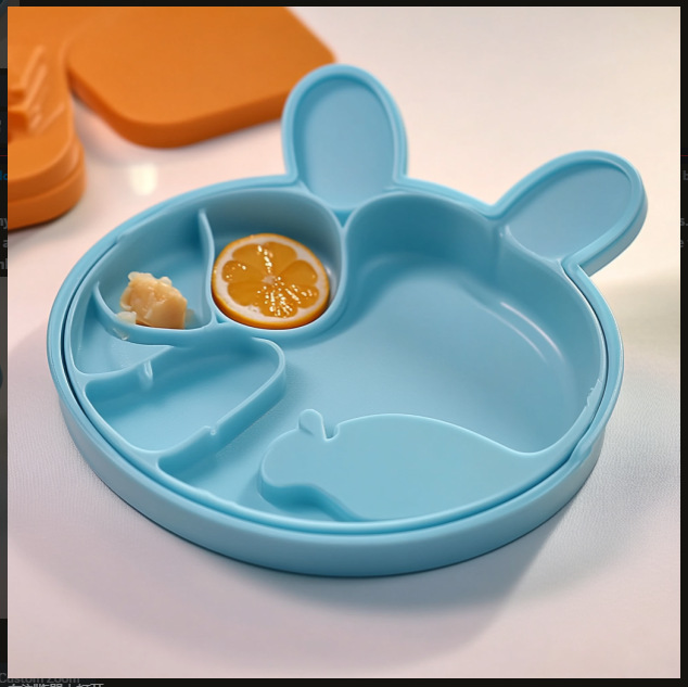 Customized rabbit baby silicone tableware set, children's silicone forks, spoons, bibs, and baby food bowls for home use Application Scenario