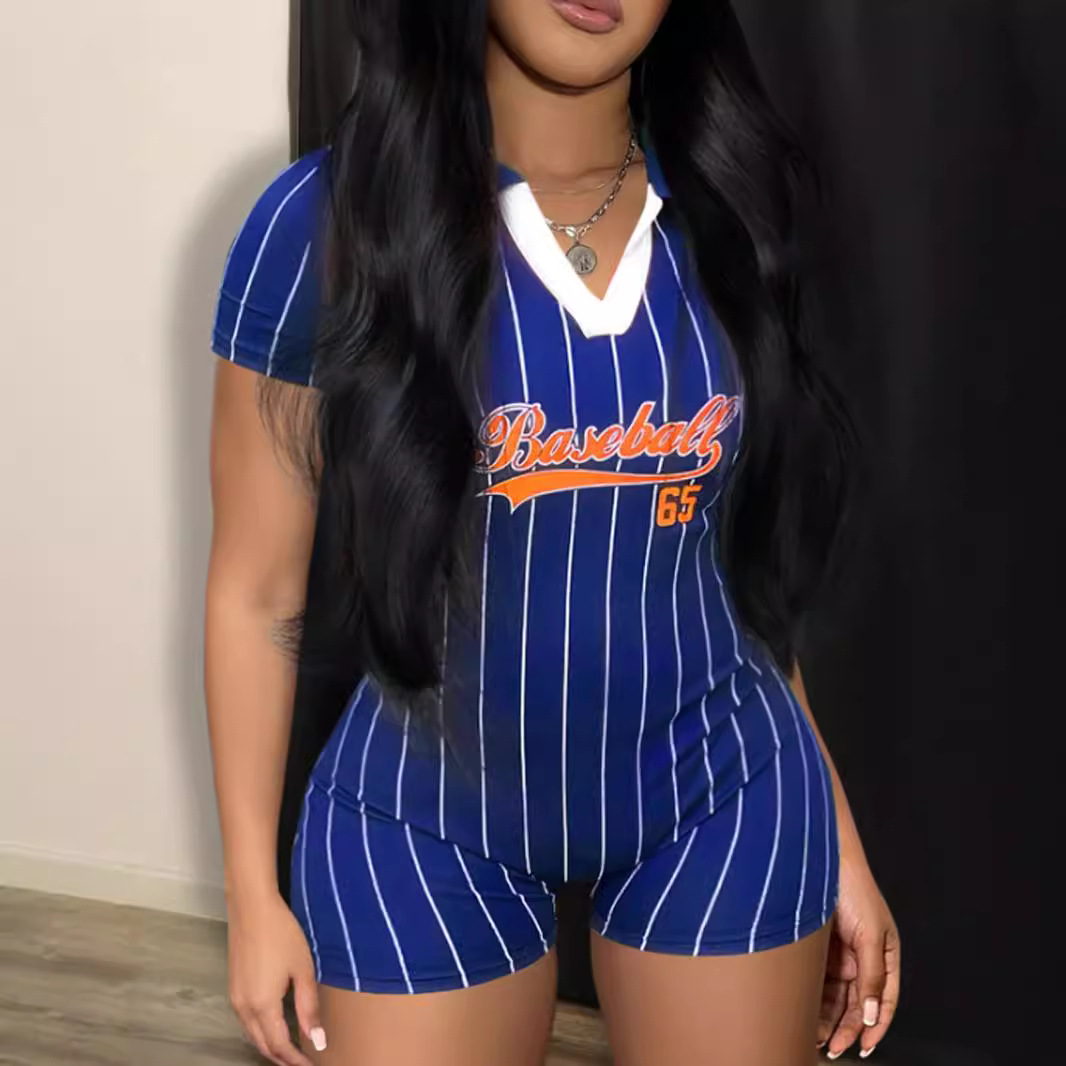 European and American cross-border women's clothing 2026 Summer new street fashion tight baseball sportswear fashionable printed one-piece pants details Picture
