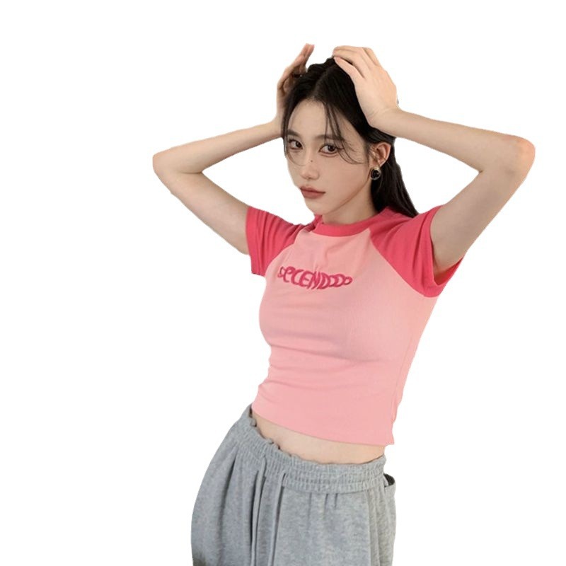 Pure desire style short student top, hot girl slimming 2024 Summer new short-sleeved T-shirt, American design style for women, ins Item Picture