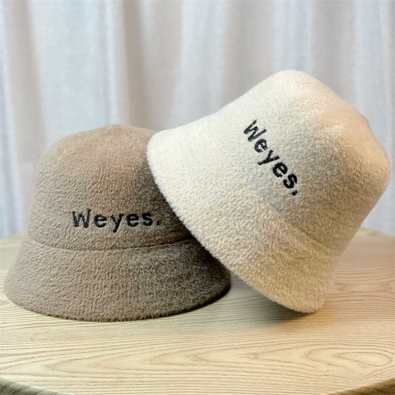 New Hat For Women Autumn-Winter Plush Warm Fisherman Hat Embroidered Letter Mink Hair Top Hat Cover Face Bucket Hat Basin Hat Application Scenario