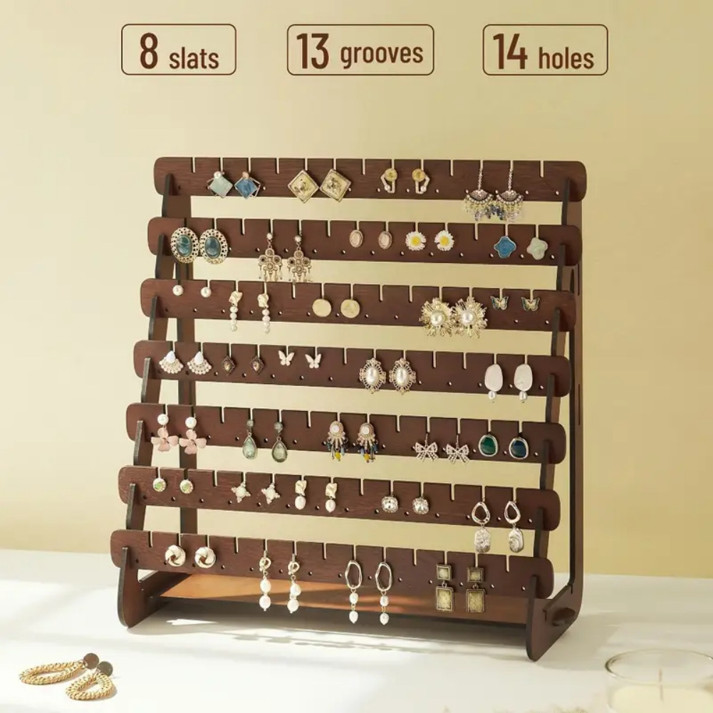 Cross-border vintage wooden earring rack, simple home living room and bedroom desktop, decorative items, stud storage and display rack details Picture