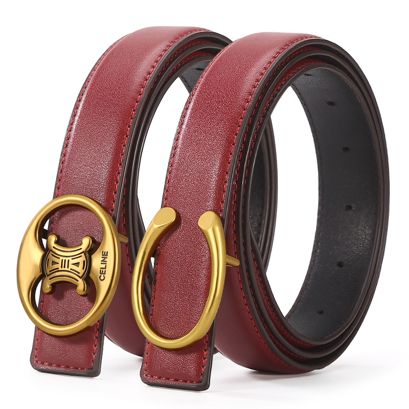 Belt Ladies Network Red High-Grade Leather Belt Women's All-Match Decorative Cowhide Arc De Triomphe Smooth Buckle Waistband