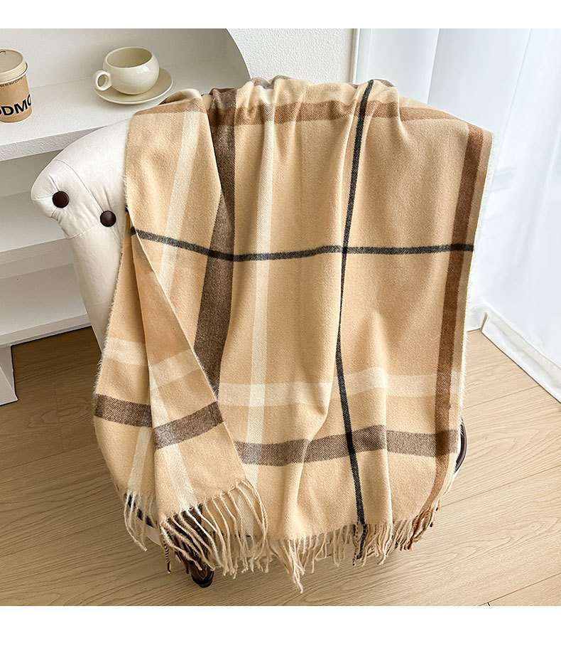 外贸加厚格子围巾秋冬季仿羊绒女围脖保暖拼色条纹流苏送闺蜜披肩详情30