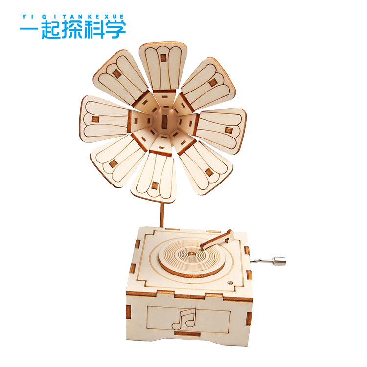 木质DIY留声机音乐盒材料手工自制摆件复古八音盒创意小制作模型
