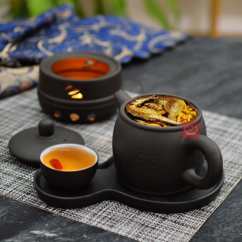 Retro Ceramic Tableware Manufacturers Direct Sales Chinese Restaurant Seahorse Cordyceps Kung Fu Soup Stew Bowl Heat Preservation Teapot Clay Application Scenario