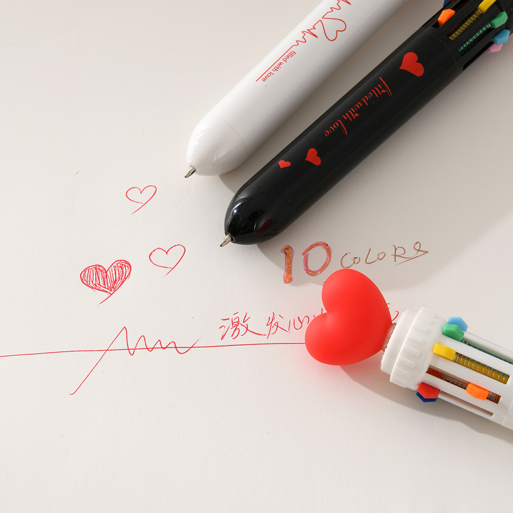 Chenxi Card Tong heart-shaped notebook, ten-color Ballpoint pen, multi-color pen with button, colorful stationery for primary and secondary school students' study Specification image
