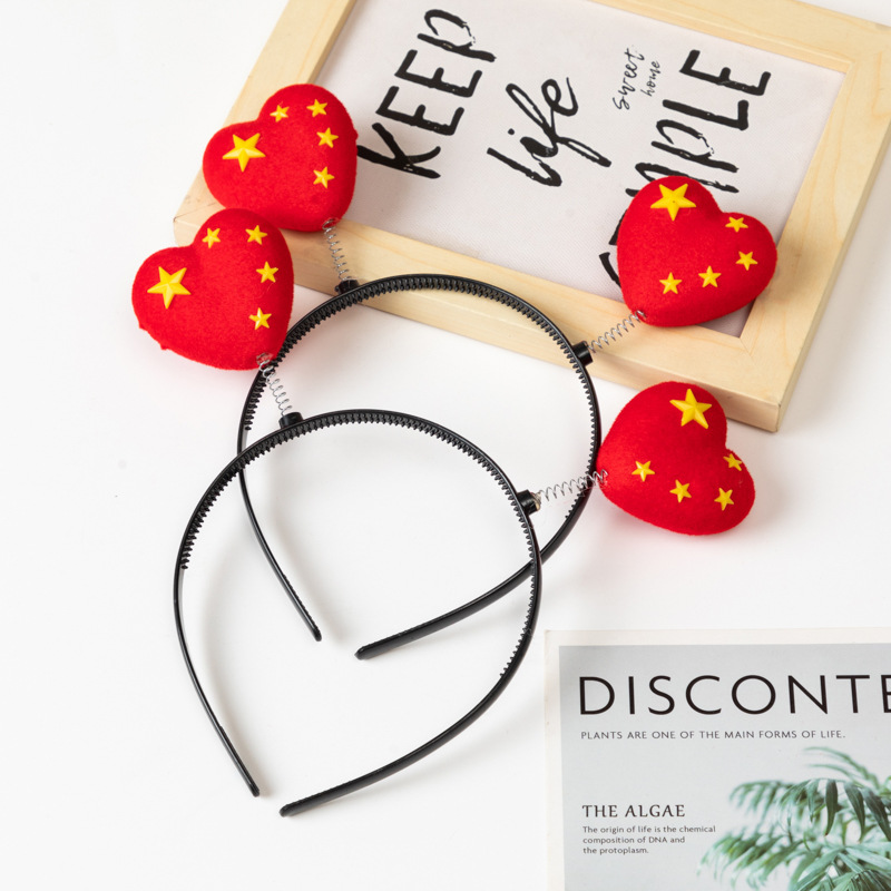National Day love hair bands, children's hair clips, national flag hair clips, Five-starred Red Flag headwear, cute hair accessories, five-pointed stars, National Day details Picture