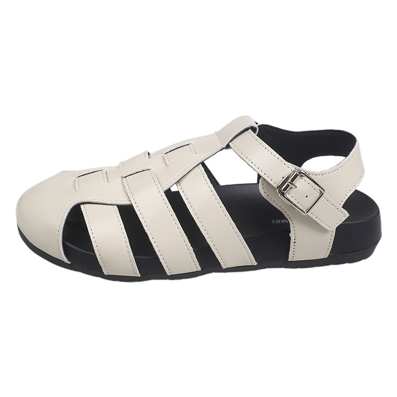 Sandalias romanas mujer verano 2026 nueva suela suave transpirable cabeza redonda retro casual calado tejido pig jaula zapatos Item Picture