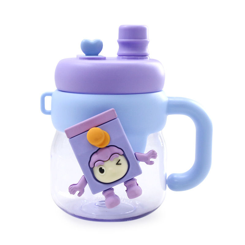 Cartoon cute double-handle plastic cup, large-capacity straw cup, figurine, big-bellied cup, outdoor sports children's water cup Item Picture