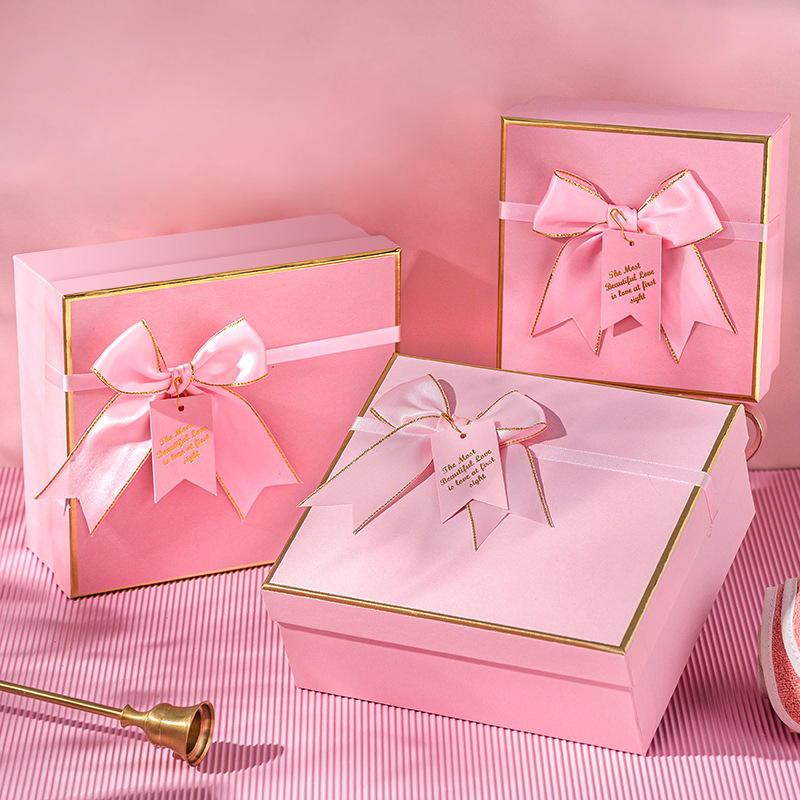 现货粉色蝴蝶结礼品盒送女友礼物盒化妆品口红包装盒伴手礼盒批发