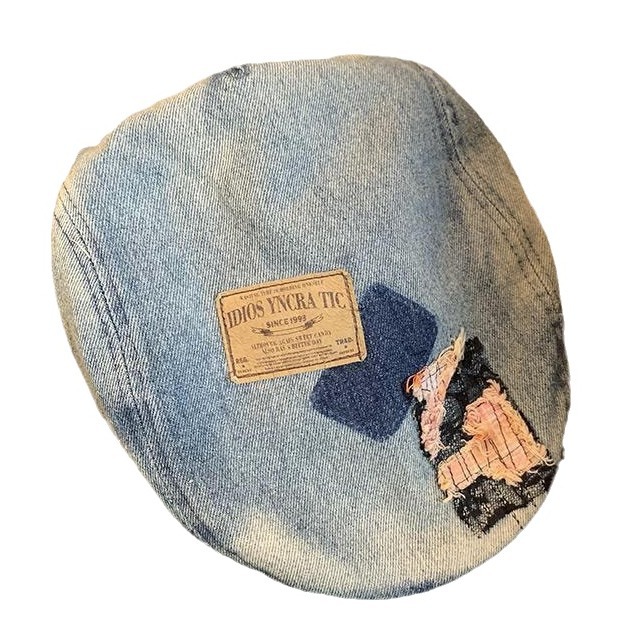 Washed denim forward Beret, new versatile, retro, big head circumference to show off your face, Bud Painter hat, octagon Item Picture
