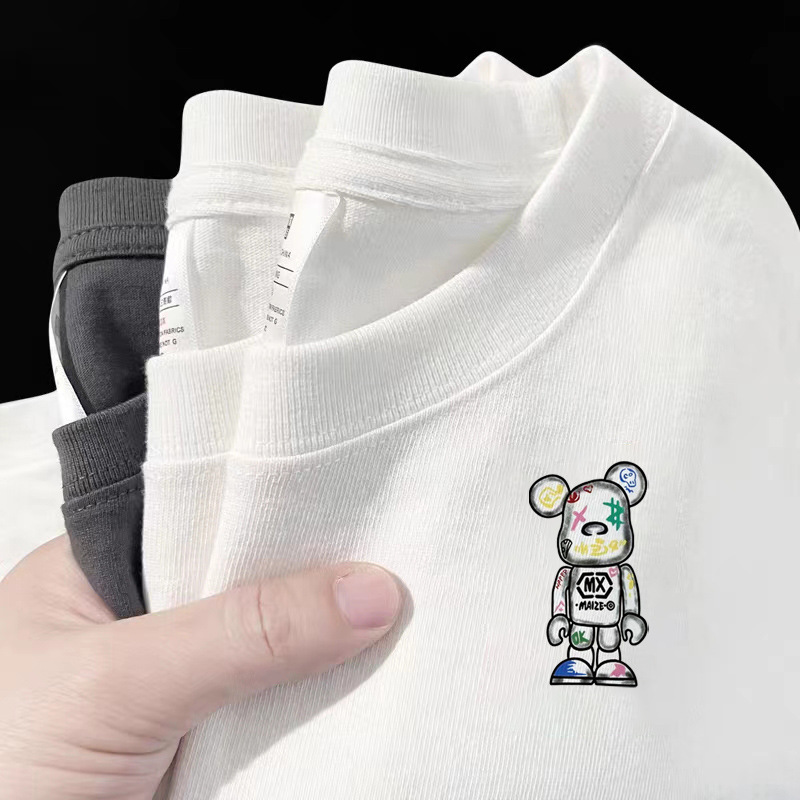 Summer men's fashion trend 200g heavy pure cotton short-sleeved T-shirt for men, loose small print base layer, trendy brand T-shirt, simple ins Specification image
