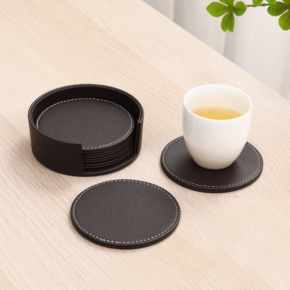 Business Leather Coaster Leather Placemat Bowl Mat Tray Mat Thermal Insulation Mat Creative European Office Supplies Wholesale Specification drawing