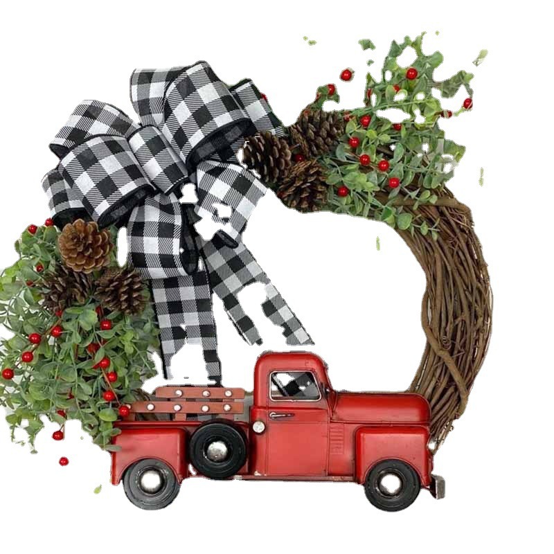 New Christmas Bow Truck Door Hanging Floral Link Atmospheric Decorative Hanging Eucalyptus With Red Fruit Wreath