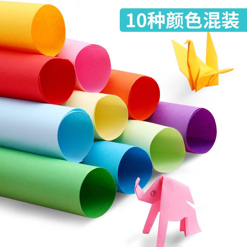 Children's special square colored paper-cutting mixed with 10 colors, 100 pieces of painting colored paper, kindergarten art handmade origami details Picture