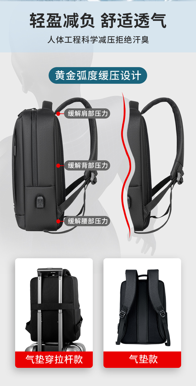 跨境商务男士双肩包高级感时尚女背包双肩防水电脑包通勤旅行书包详情10