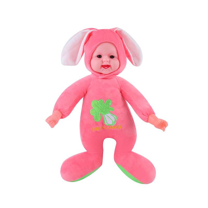 新款兔耳朵公仔填充棉搪胶娃娃可爱套头娃娃亲肤陪睡安抚玩具现货图