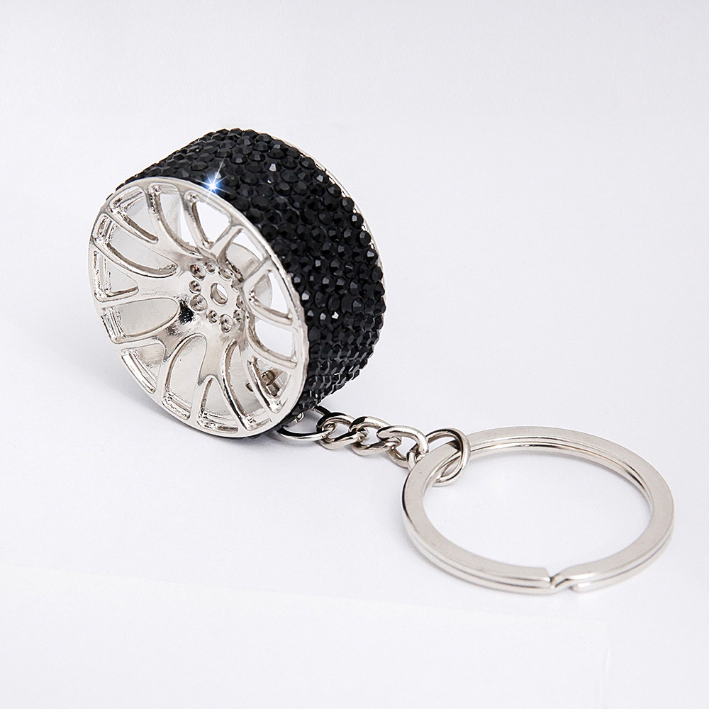 Diamond-Encrusted Wheel Keychain Cross Border Full Diamond Car Keychain Amazon Zinc Alloy Diamond-Encrusted Car Keychain Woman Item Picture